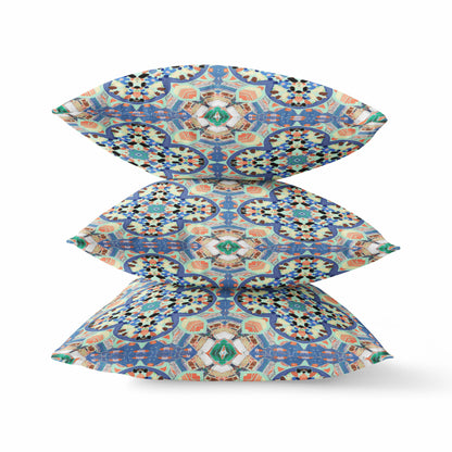 16"X16" Blue And Purple Microsuede Quatrefoil Zippered Pillow