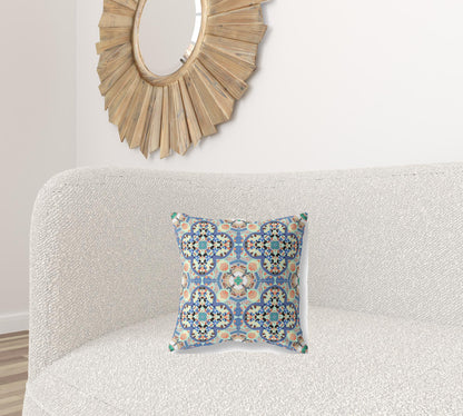 16"X16" Blue And Purple Microsuede Quatrefoil Zippered Pillow