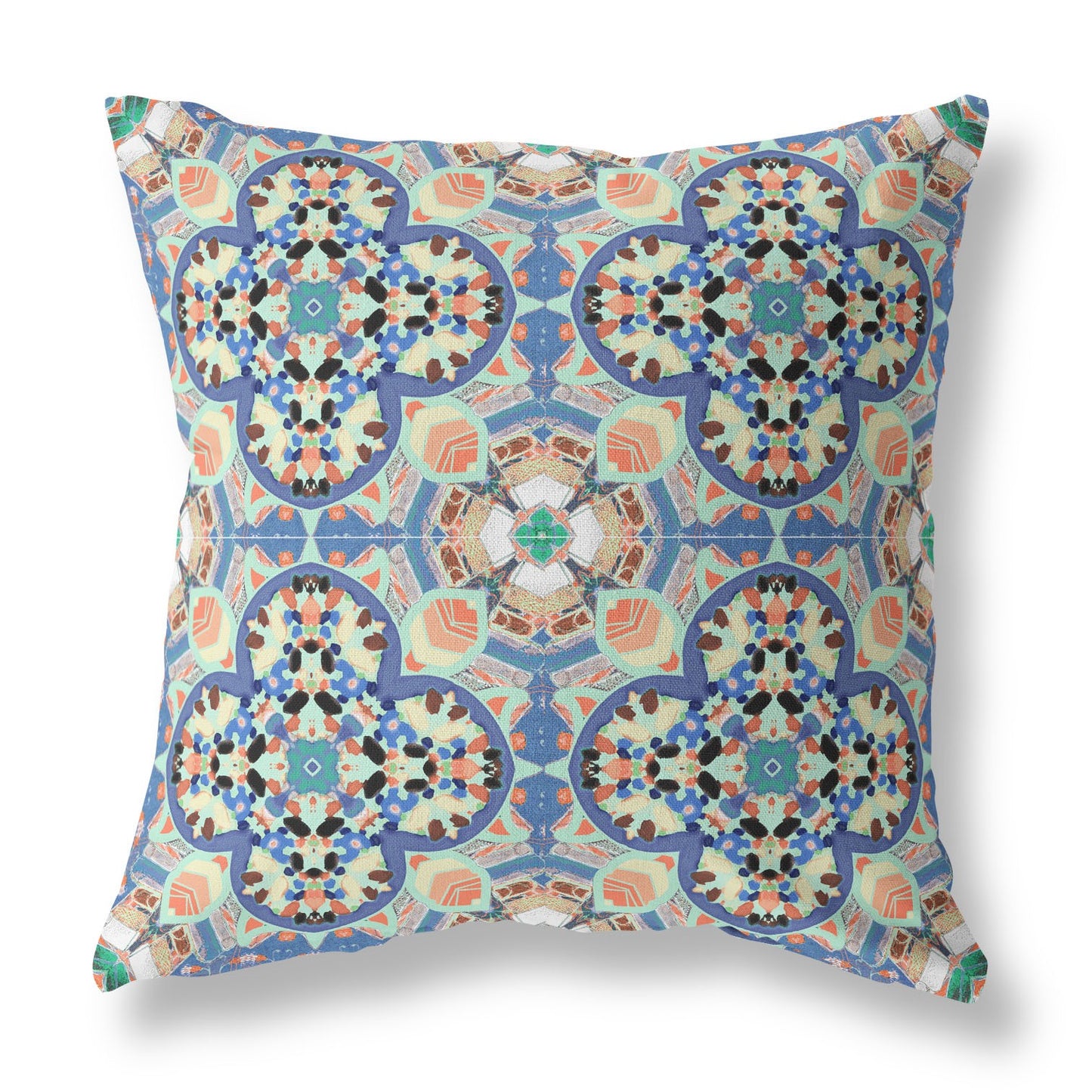 18"X18" Blue And Purple Microsuede Quatrefoil Zippered Pillow