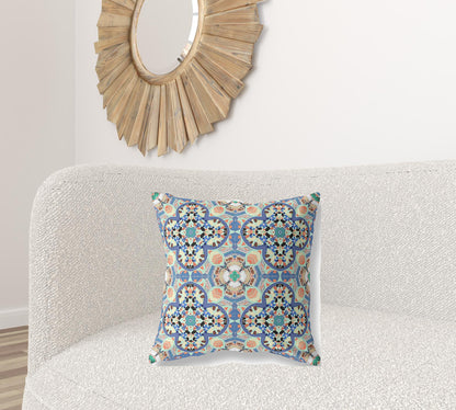 18"X18" Blue And Purple Microsuede Quatrefoil Zippered Pillow