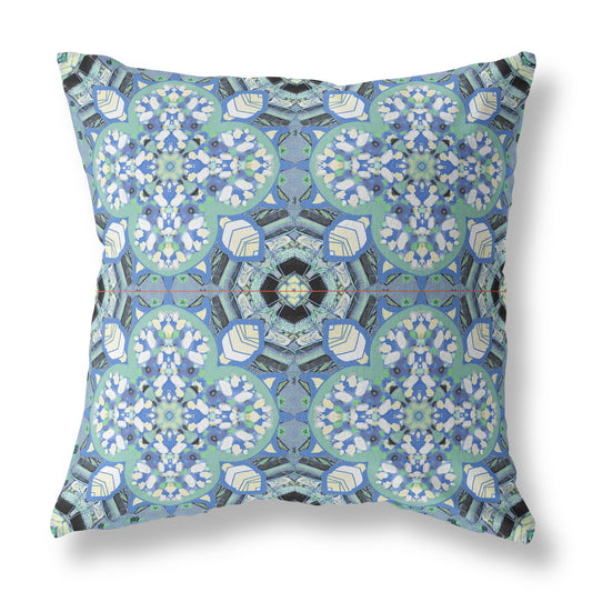 16"X16" Blue And Green Microsuede Quatrefoil Zippered Pillow