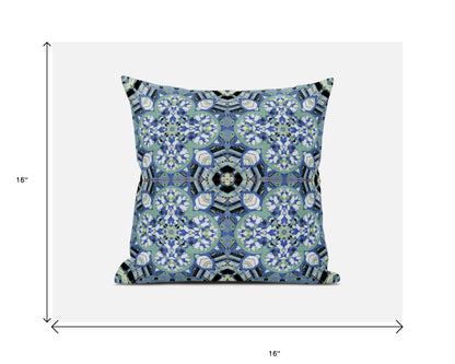 16"X16" Blue And Green Microsuede Quatrefoil Zippered Pillow