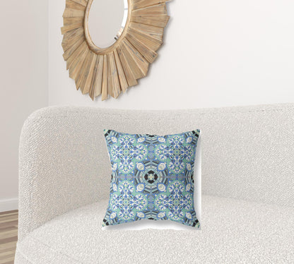 18"X18" Blue And Green Microsuede Quatrefoil Zippered Pillow