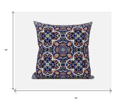 16"X16" Blue And Orange Microsuede Quatrefoil Zippered Pillow