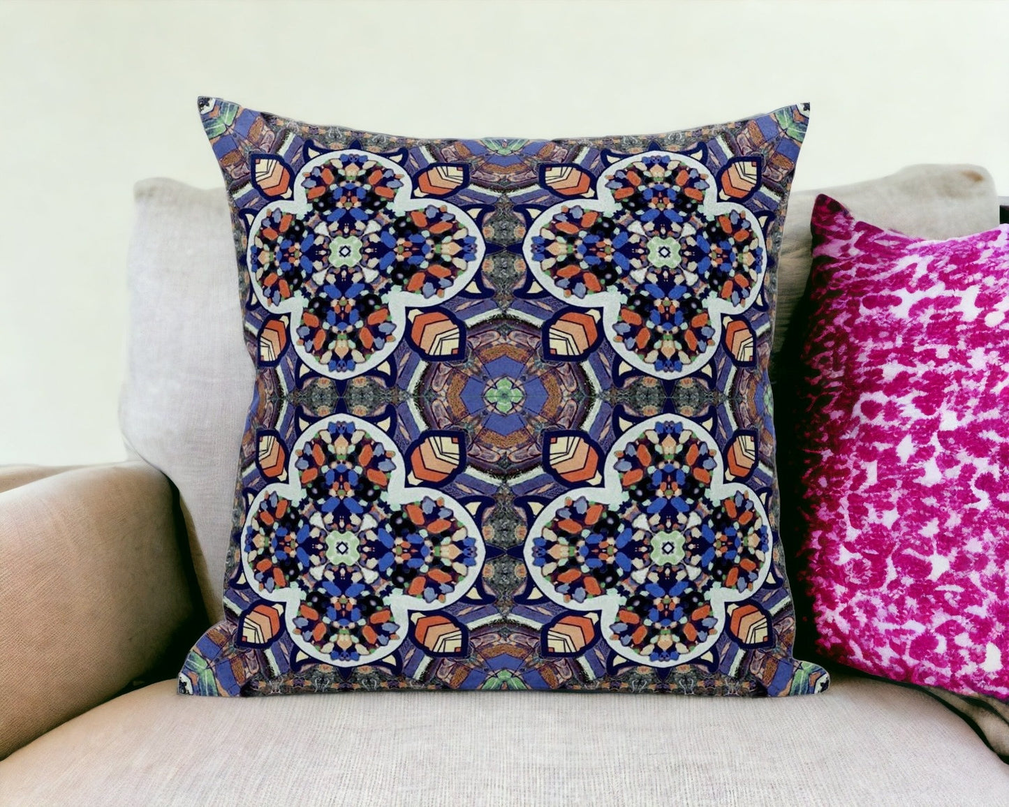 18" X 18" Blue and Gray Quatrefoil Suede Zippered Pillow