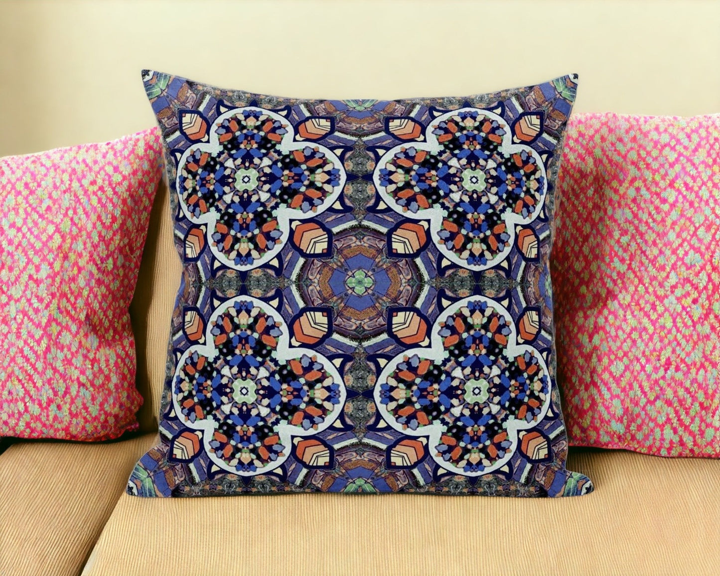 18" X 18" Blue and Gray Quatrefoil Suede Zippered Pillow