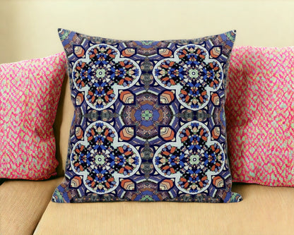 18" X 18" Blue and Gray Quatrefoil Suede Zippered Pillow