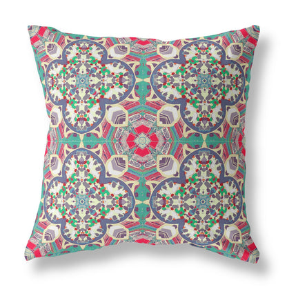 16"X16" Pink And Gray Microsuede Quatrefoil Zippered Pillow