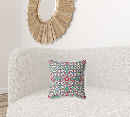 16"X16" Pink And Gray Microsuede Quatrefoil Zippered Pillow
