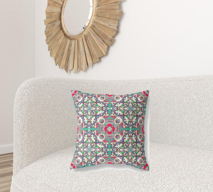 18"X18" Pink And Gray Microsuede Quatrefoil Zippered Pillow