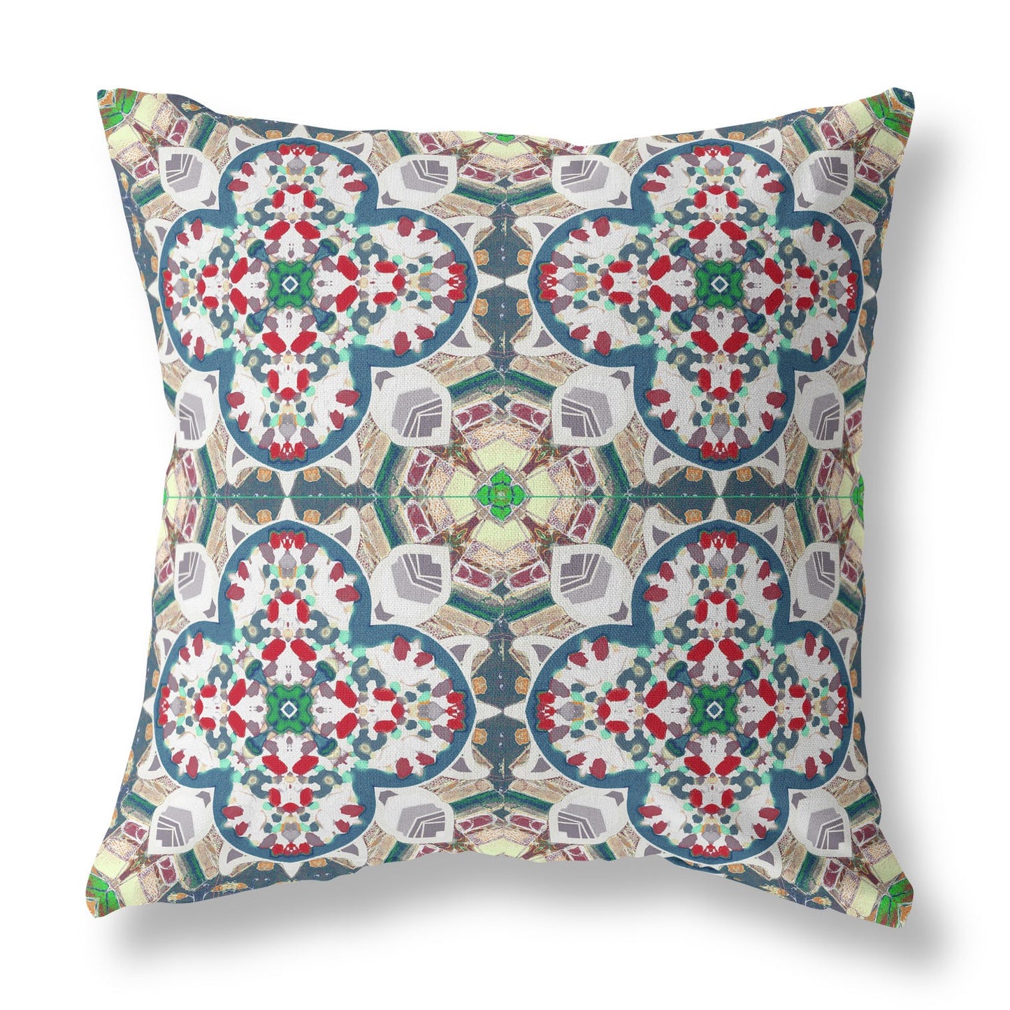 16"X16" Green And White Microsuede Quatrefoil Zippered Pillow