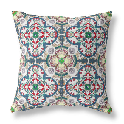 16"X16" Green And White Microsuede Quatrefoil Zippered Pillow