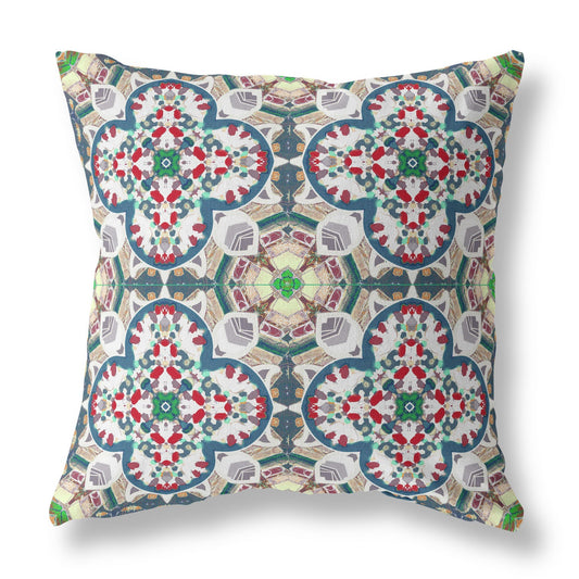 18"X18" Green And White Microsuede Quatrefoil Zippered Pillow