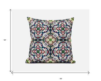 18"X18" Green And White Microsuede Quatrefoil Zippered Pillow
