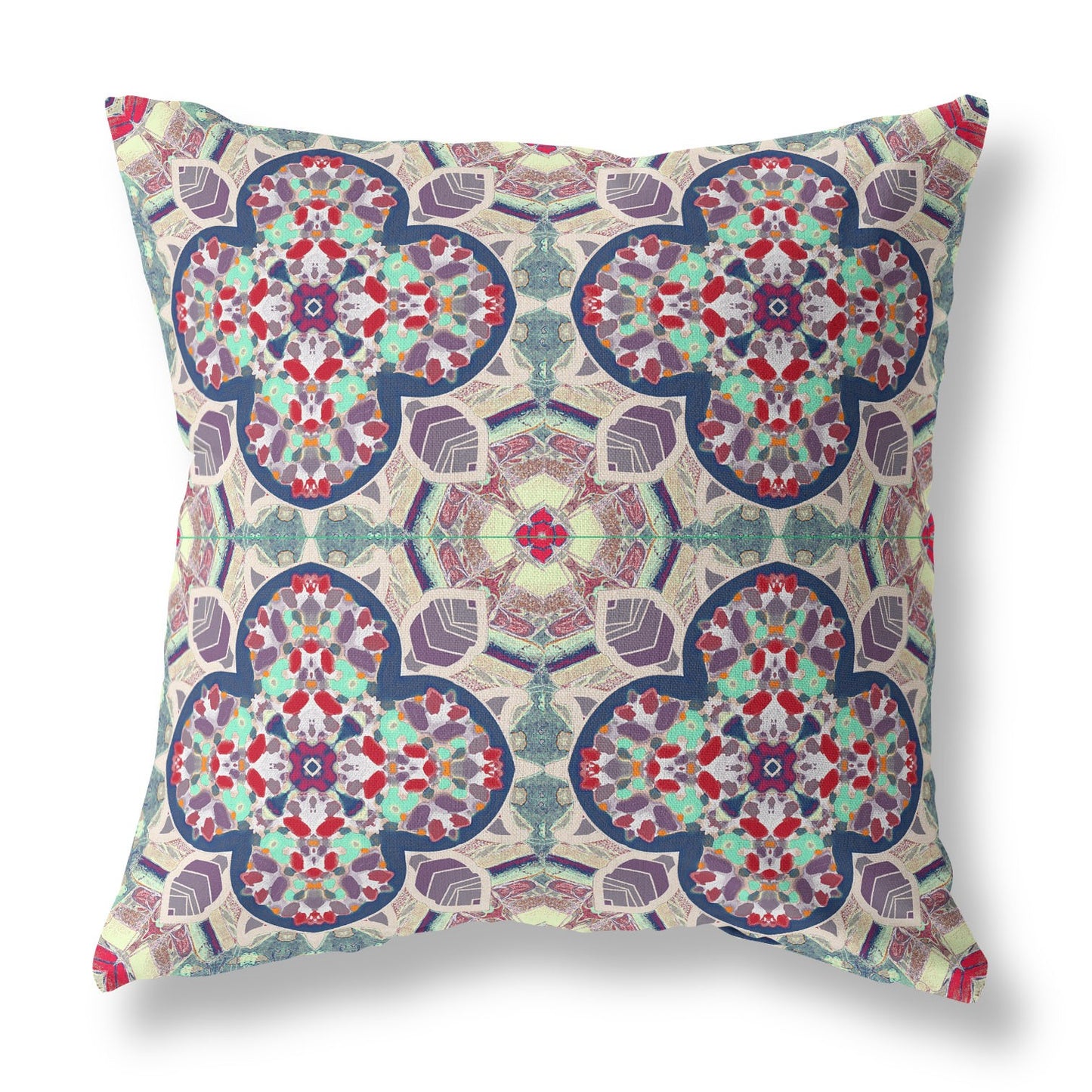 16"X16" Green And Ivory Microsuede Quatrefoil Zippered Pillow
