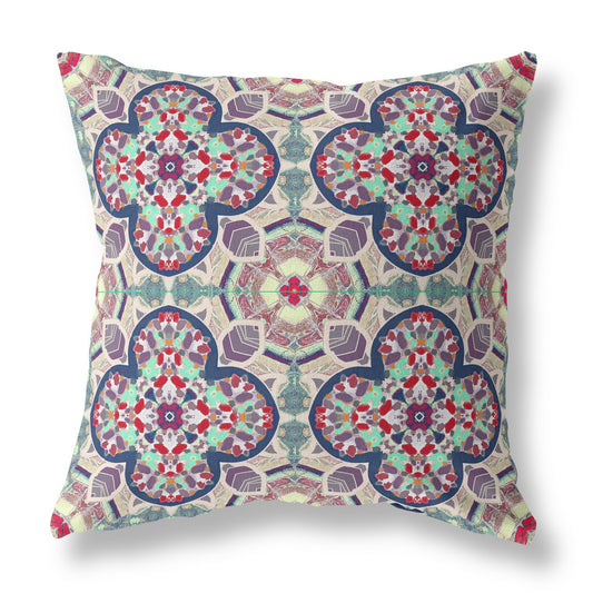 16"X16" Green And Ivory Microsuede Quatrefoil Zippered Pillow