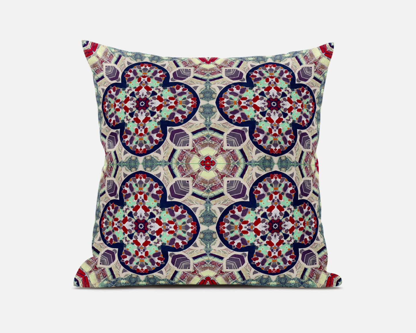 16"X16" Green And Ivory Microsuede Quatrefoil Zippered Pillow