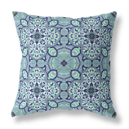 16"X16" Aqua Microsuede Quatrefoil Zippered Pillow