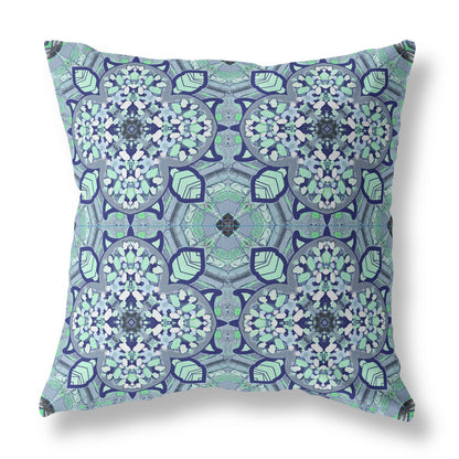 18"X18" Aqua Microsuede Quatrefoil Zippered Pillow
