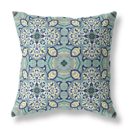 18"X18" Green Microsuede Quatrefoil Zippered Pillow