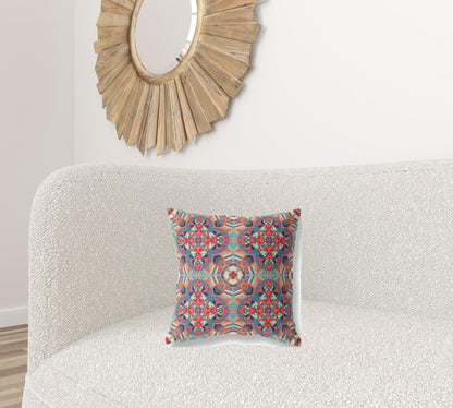 16"X16" Blue And Orange Microsuede Quatrefoil Zippered Pillow