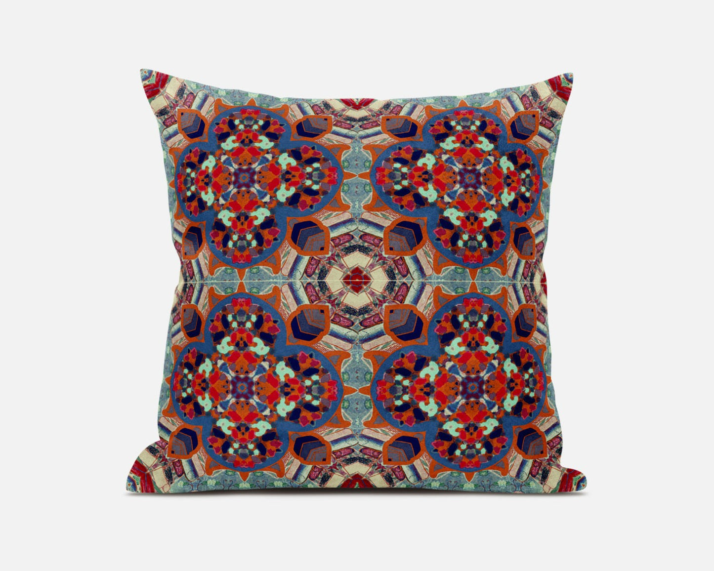 18"X18" Blue And Orange Microsuede Quatrefoil Zippered Pillow