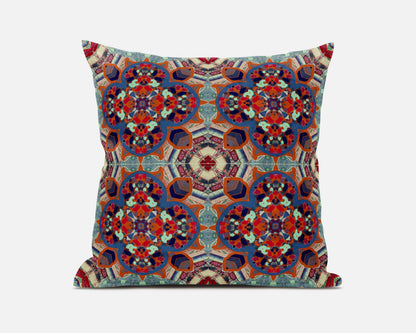 18"X18" Blue And Orange Microsuede Quatrefoil Zippered Pillow