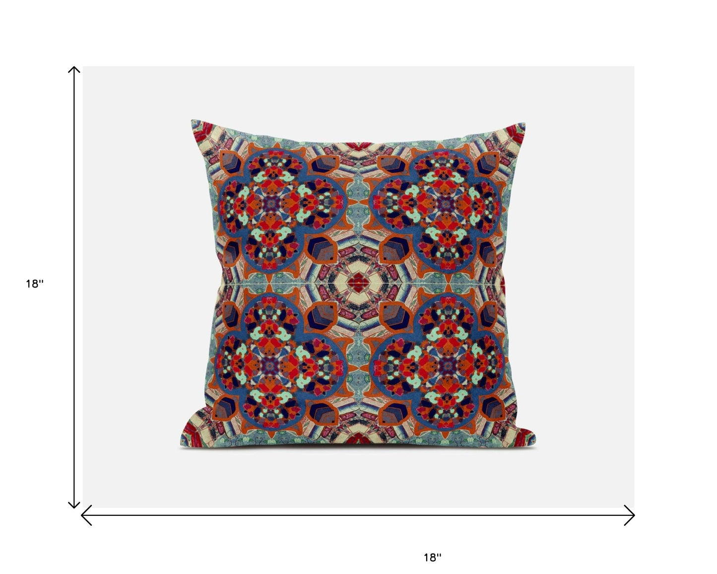 18"X18" Blue And Orange Microsuede Quatrefoil Zippered Pillow