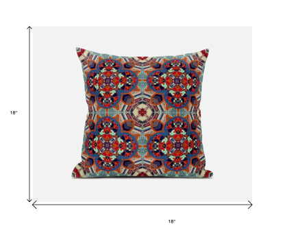 18"X18" Blue And Orange Microsuede Quatrefoil Zippered Pillow