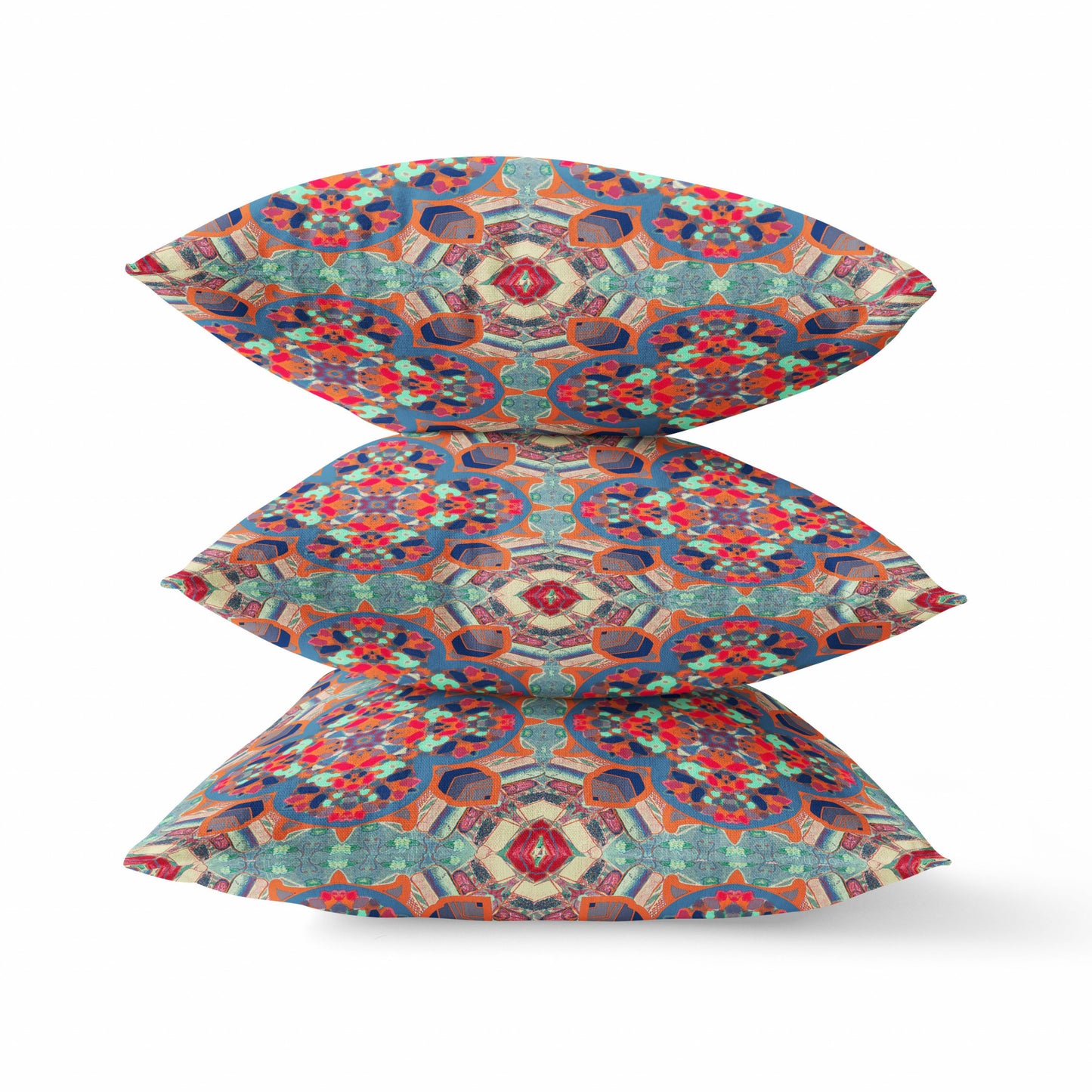 18"X18" Blue And Orange Microsuede Quatrefoil Zippered Pillow