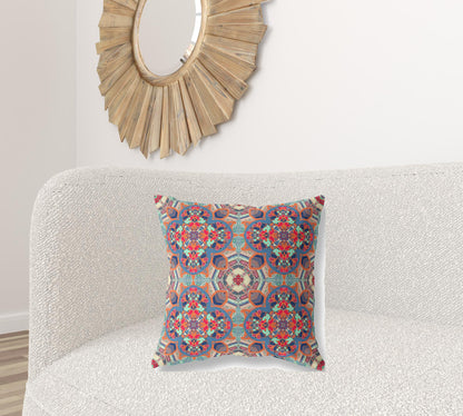 18"X18" Blue And Orange Microsuede Quatrefoil Zippered Pillow