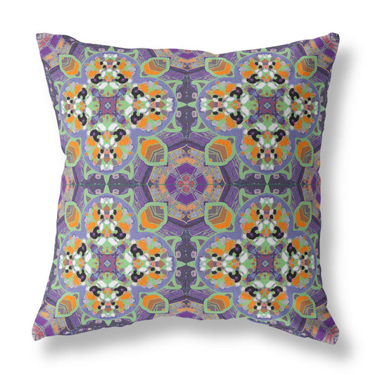 18" X 18" Purple and Orange Quatrefoil Suede Zippered Pillow