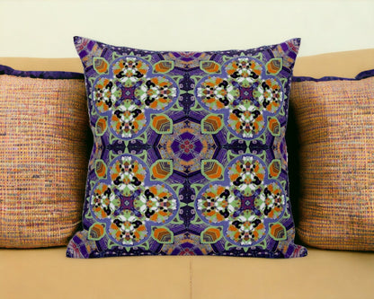 18" X 18" Purple and Orange Quatrefoil Suede Zippered Pillow