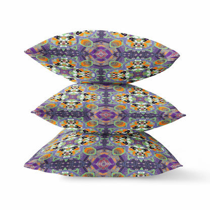 18" X 18" Purple and Orange Quatrefoil Suede Zippered Pillow