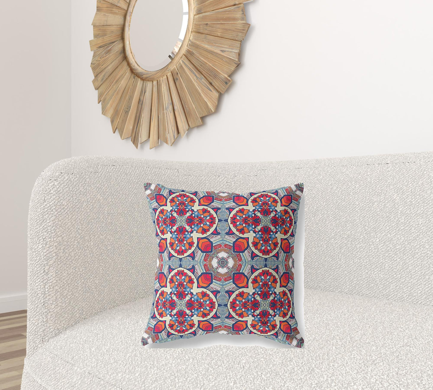 18"X18" Blue And Red Microsuede Quatrefoil Zippered Pillow