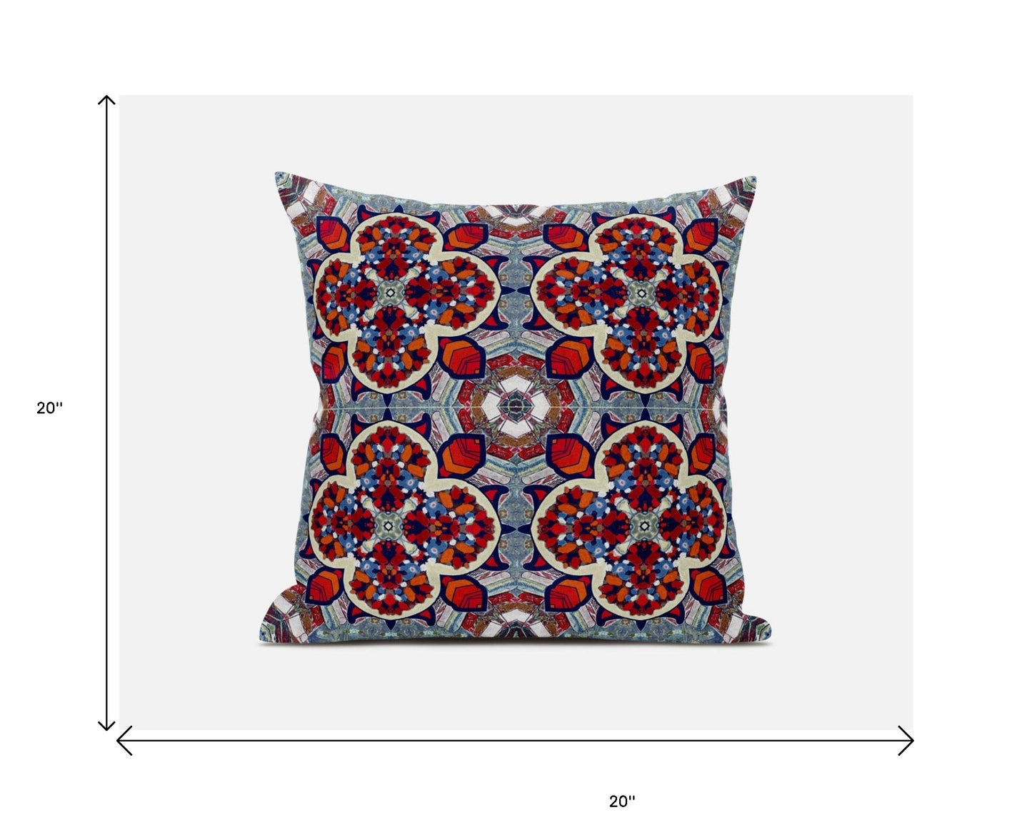 18"X18" Blue And Red Microsuede Quatrefoil Zippered Pillow