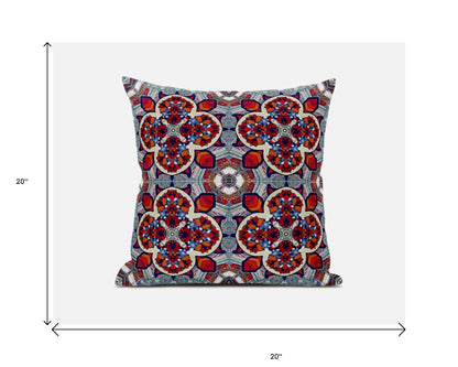 18"X18" Blue And Red Microsuede Quatrefoil Zippered Pillow