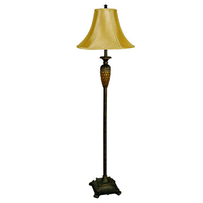 63" Brown And Gold Traditional Floor Lamp With Gold Bell Shade