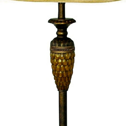 63" Brown And Gold Traditional Floor Lamp With Gold Bell Shade