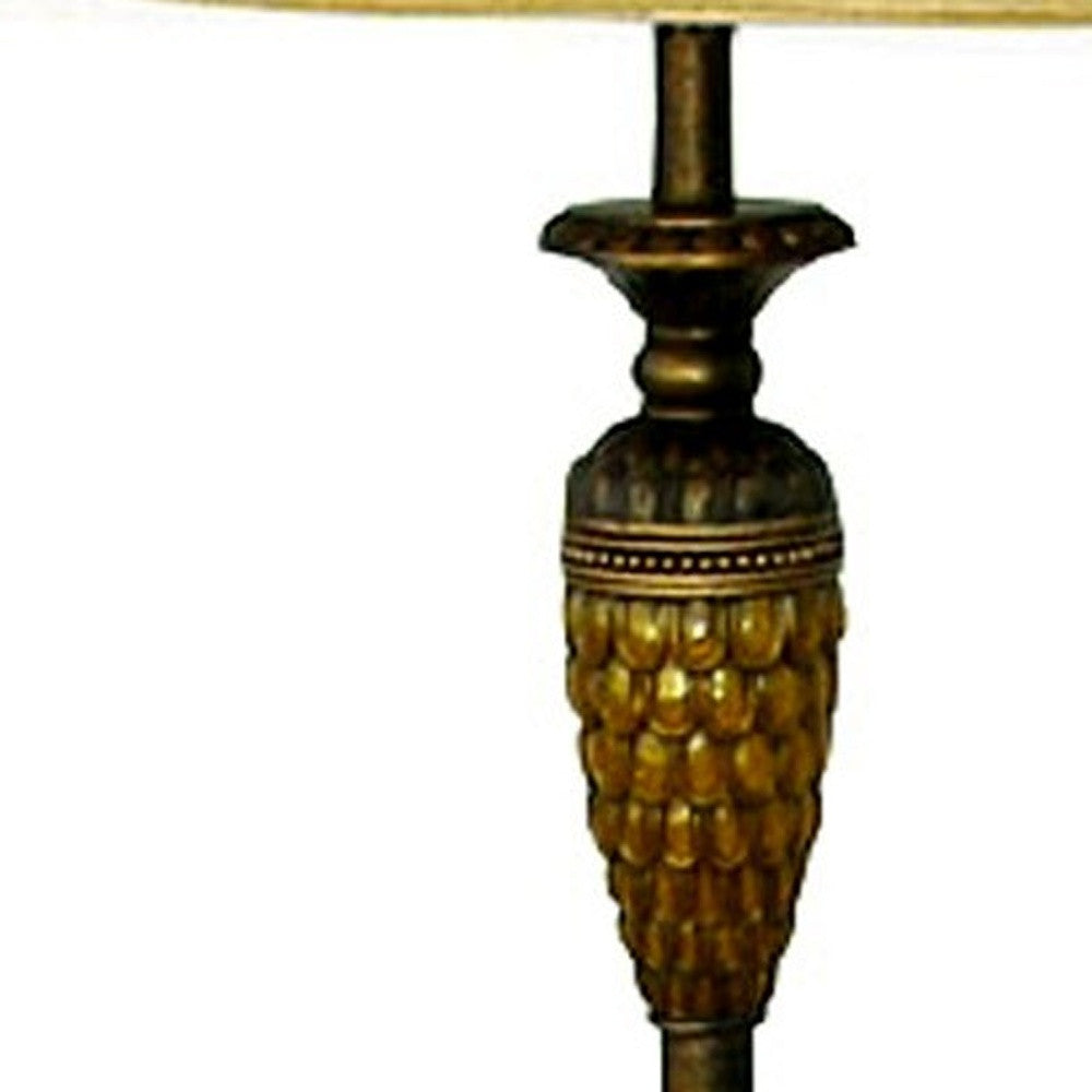 63" Brown And Gold Traditional Floor Lamp With Gold Bell Shade