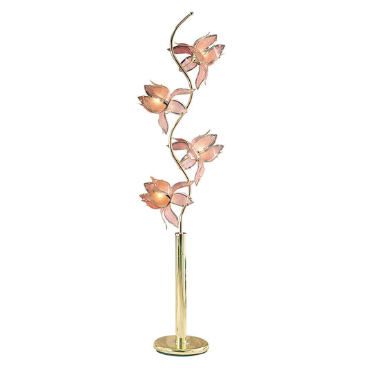 76" Gold Four Light LED Novelty Floor Lamp with Pink Stained Glass Novelty Shade