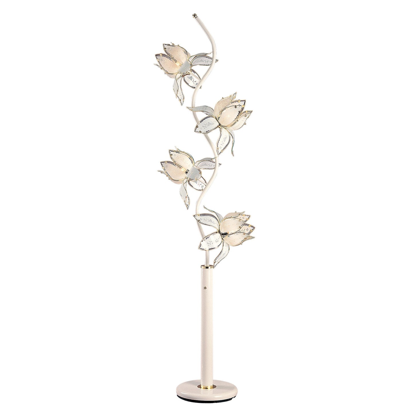 76" Gold Four Light Novelty Floor Lamp With White Novelty Shade