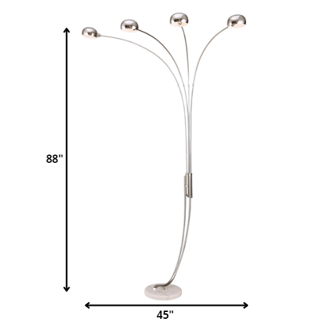 88" Steel Four Light Arched Floor Lamp With Silver Dome Shade