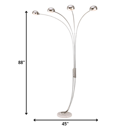 88" Steel Four Light Arched Floor Lamp With Silver Dome Shade