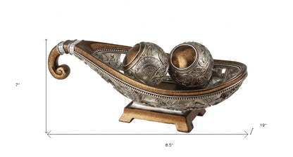 7" Gold And Silver Polyresin Decorative Bowl With Orbs