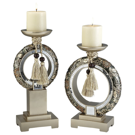 Set Of Two Gold Tabletop Pillar Candle Holder