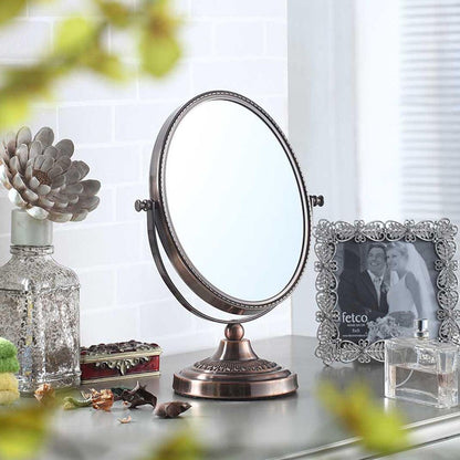 Copper Round Makeup Shaving Tabletop Metal Mirror