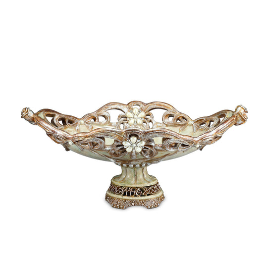 9" Beige And Gold Polyresin Decorative Bowl