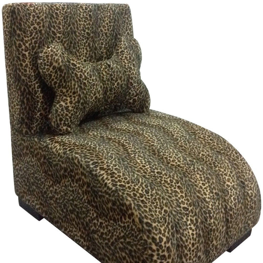 23" Cheetah Print Upholstered Chaise Lounge Dog Bed with Pillow