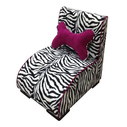 23" Zebra Print Upholstered Chaise Lounge Dog Bed with Pillow